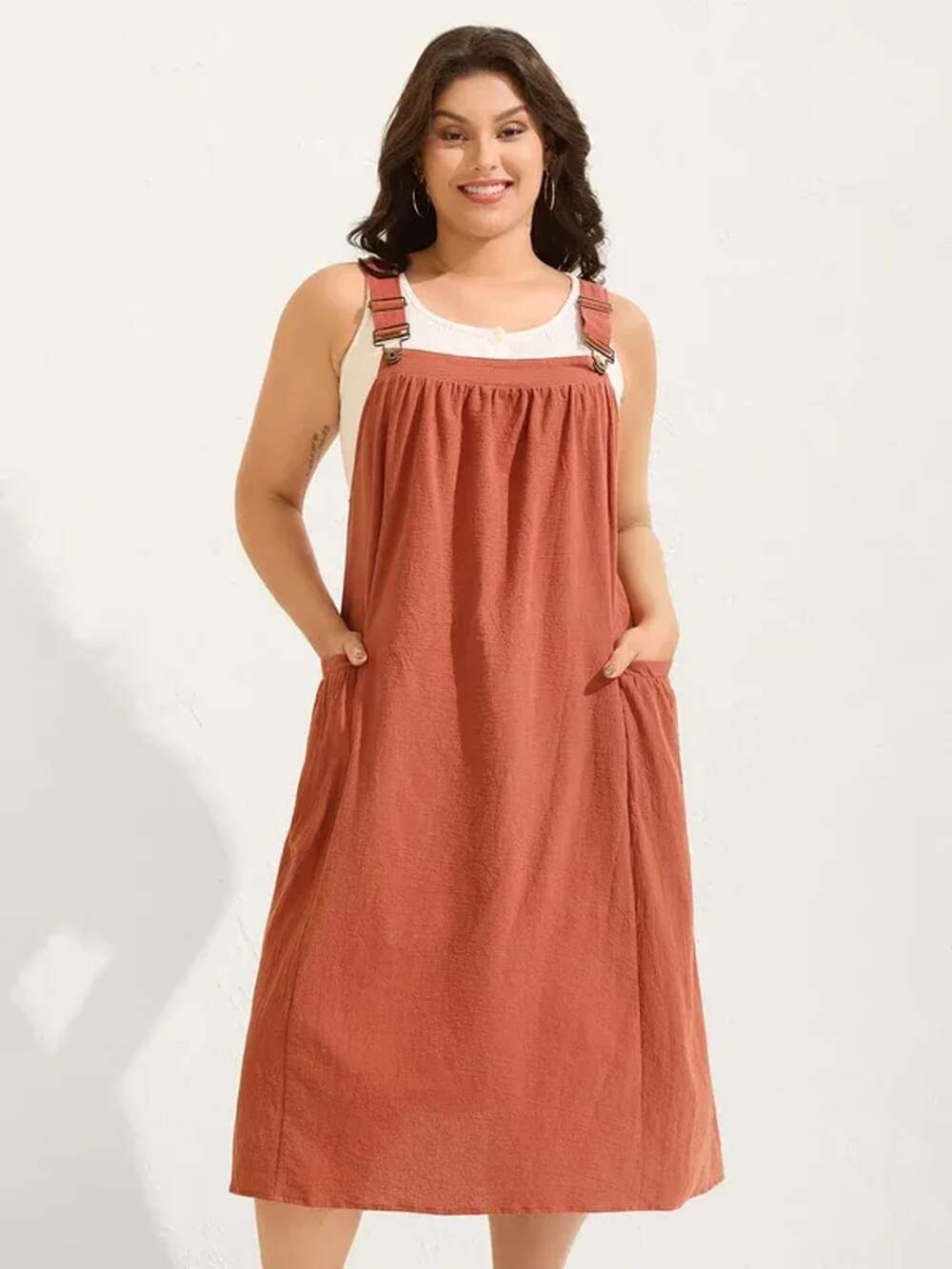 BLOOMCHIC Plus Size 26 4X Cotton Overall Dress with Pockets